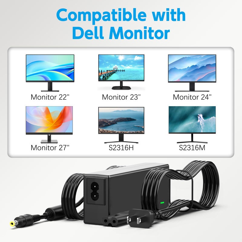 LJO-EEIH 12V Power Cord Compatible with Dell Monitor 22'' 23'' 24'' 27" S2316H, S2316M, S2340L, S2340M, S2440L, S2740L, S2240L, S2240T, S2240M, S2216H, S2216M Monitor Power Supply Cord Replacement - Image 4
